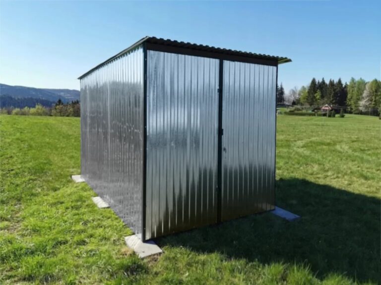 alt="Garaż blaszany 2x3m dach jednospadowy – LIDERSTAL"