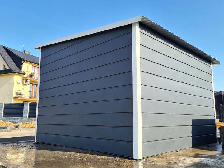 Garaz blaszany pojedynczy schowek 3x3 GRAFIT BIALY Material wykonania metal