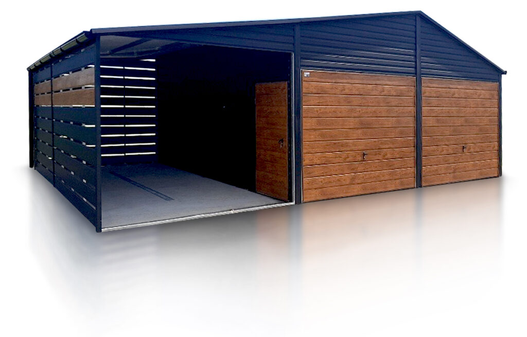 Garaz blaszany 6x5 3x5 wiata panelowa 2